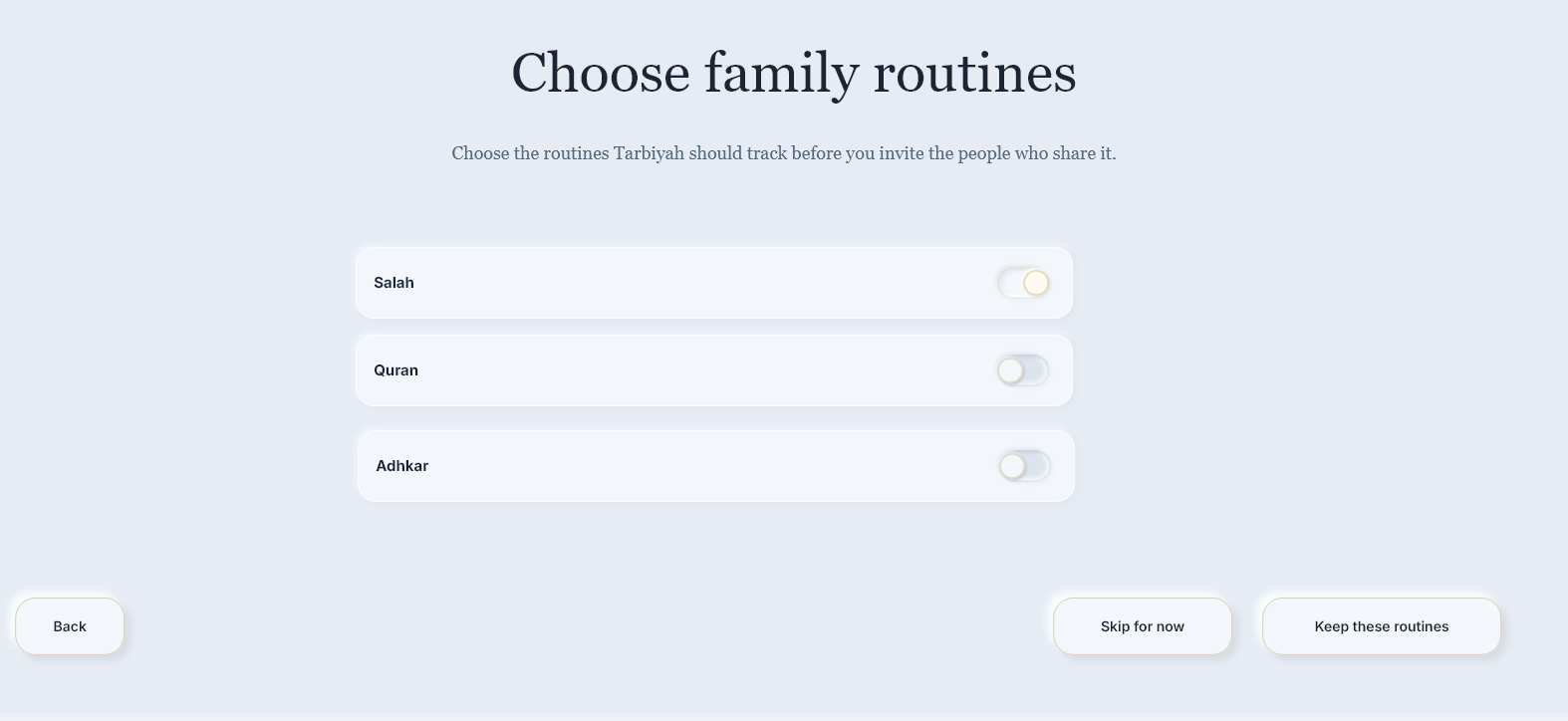 This example returns to Choose family routines after the Home preferences were saved.